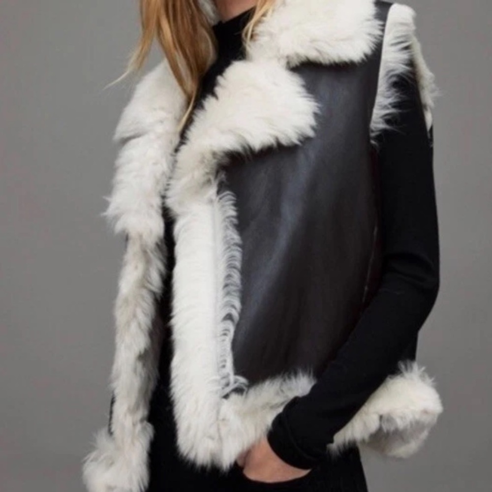 ALLSAINTS Luna 4 in 1 Shearling-Vest Leather Biker Jacket U.S. Sz. 12 - NWT - Picture 4 of 16